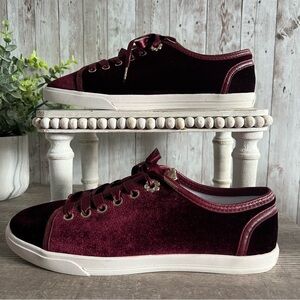 Jack Rogers Lia Burgundy Velvet Women's Sneakers Lace Up Holiday Size 8